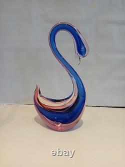 Large 12 Murano Poli Archimede Seguso Pink Blue Sommerso Swan Bird Glass Figure