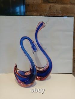 Large 12 Murano Poli Archimede Seguso Pink Blue Sommerso Swan Bird Glass Figure