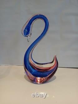 Large 12 Murano Poli Archimede Seguso Pink Blue Sommerso Swan Bird Glass Figure