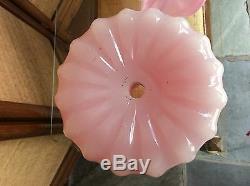 Large 3 Piece MID Century Murano Glass Ribbed Pink / Clambroth Vases And Bowl