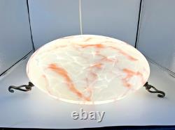Large Antique Art Deco 1930s Plaffonier Glass Shade Ceiling Flycatcher Bowl 14+