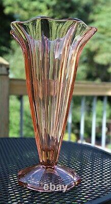 Large Antique Art Deco Sowerby Pink Glass Flower Vase Lily Shape