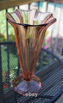 Large Antique Art Deco Sowerby Pink Glass Flower Vase Lily Shape