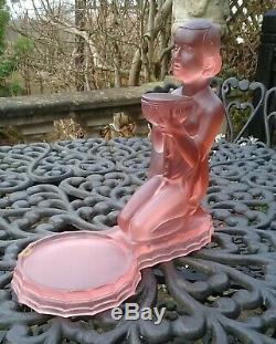Large Antique Art Deco Walther & Sohne Glass Centerpiece Stand Kneeling Lady