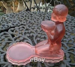 Large Antique Art Deco Walther & Sohne Glass Centerpiece Stand Kneeling Lady