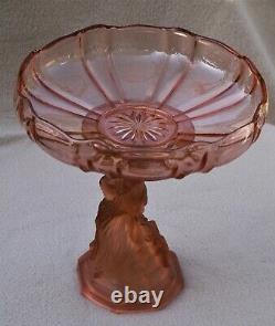 Large Antique Art Deco Walther Sohne Pink Glass Tazza / Centrepiece / Comport