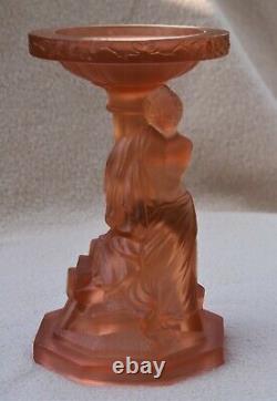 Large Antique Art Deco Walther Sohne Pink Glass Tazza / Centrepiece / Comport