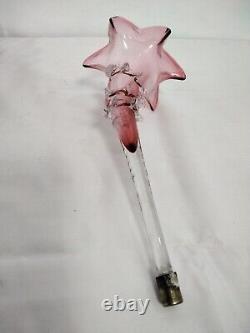 Large Antique Cranberry & Clear Glass 3 Trumpet Vase Epergne With Bowl Base