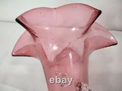 Large Antique Cranberry & Clear Glass 3 Trumpet Vase Epergne With Bowl Base