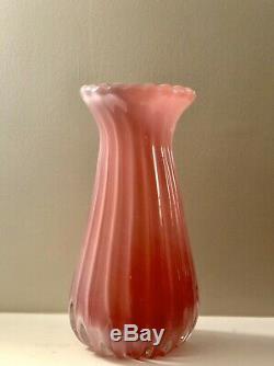 Large Archimede Seguso Murano Italy Pink Opalino Alabastro Vase 12 Tall