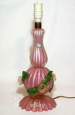 Large Archimede Seguso Murano Lamp Base, Applied Leaves & Flowers, Aventurine