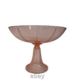 Large Art Deco Luxval Candide Salmon Pink Glass Footed Bowl Val Saint Lambert