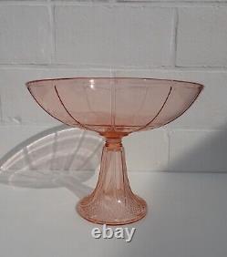 Large Art Deco Luxval Candide Salmon Pink Glass Footed Bowl Val Saint Lambert
