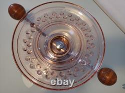 Large Art Deco Pink Glass Fruit Bowl with Chromed Mount and Wooden Handles