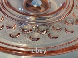 Large Art Deco Pink Glass Fruit Bowl with Chromed Mount and Wooden Handles
