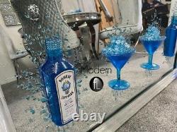 Large Blue Gin 4 Cocktail glass 3D glitter art in mirrored frame, Blue Drinks 3D