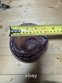 Large Bohemian Ernst Steinwald Spots & Thread Pink Iridescent Glass Vase 1920s