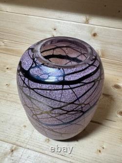 Large Bohemian Ernst Steinwald Spots & Thread Pink Iridescent Glass Vase 1920s