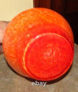 Large Cluthra Salmon Pink mixed With Orange Mottled ART Glass 9 Vase Steuben