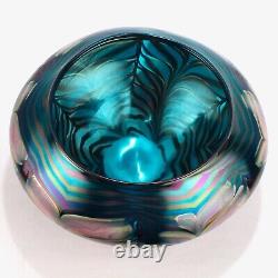 Large Daniel Lotton Pulled Feather Pink and Blue Art Glass Bowl or Vase 1991 -GL