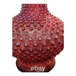 Large Fenton Vase Cranberry Opalescent 10 Inch Hobnail Ruffle Pink Signed