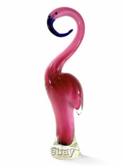 Large Hand Blown Art Glass Flamingo Pink Blue Beak Figurine Murano Style 14.5