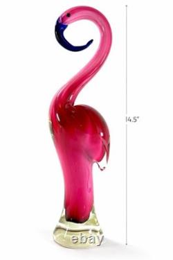 Large Hand Blown Art Glass Flamingo Pink Blue Beak Figurine Murano Style 14.5