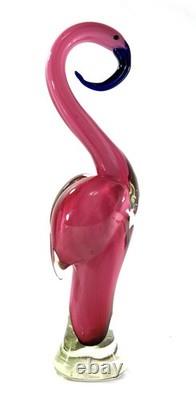Large Hand Blown Art Glass Flamingo Pink Blue Beak Figurine Murano Style 14.5