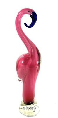 Large Hand Blown Art Glass Flamingo Pink Blue Beak Figurine Murano Style 14.5
