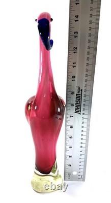 Large Hand Blown Art Glass Flamingo Pink Blue Beak Figurine Murano Style 14.5