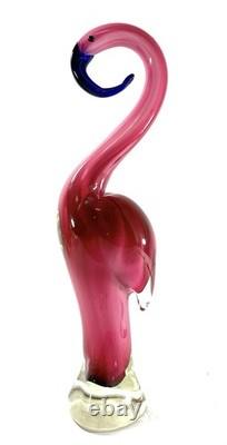 Large Hand Blown Art Glass Flamingo Pink Blue Beak Figurine Murano Style 14.5