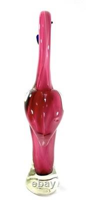 Large Hand Blown Art Glass Flamingo Pink Blue Beak Figurine Murano Style 14.5