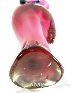 Large Hand Blown Art Glass Flamingo Pink Blue Beak Figurine Murano Style 14.5