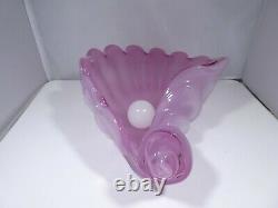 Large Hand Blown Pink Murano Art Glass Bowl With White Pearl