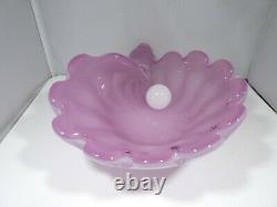 Large Hand Blown Pink Murano Art Glass Bowl With White Pearl