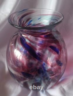 Large Handblown Vintage Art Glass Vase Blue & Pink