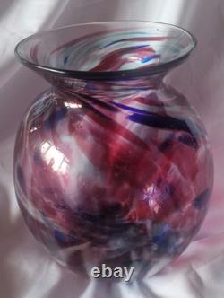 Large Handblown Vintage Art Glass Vase Blue & Pink