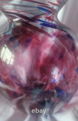 Large Handblown Vintage Art Glass Vase Blue & Pink
