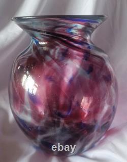Large Handblown Vintage Art Glass Vase Blue & Pink