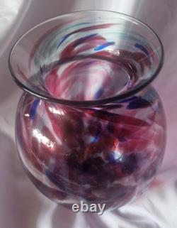 Large Handblown Vintage Art Glass Vase Blue & Pink