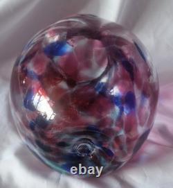 Large Handblown Vintage Art Glass Vase Blue & Pink