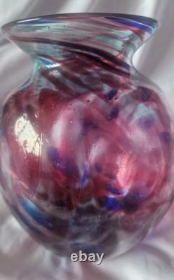 Large Handblown Vintage Art Glass Vase Blue & Pink