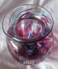 Large Handblown Vintage Art Glass Vase Blue & Pink