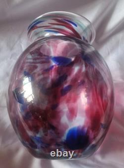 Large Handblown Vintage Art Glass Vase Blue & Pink