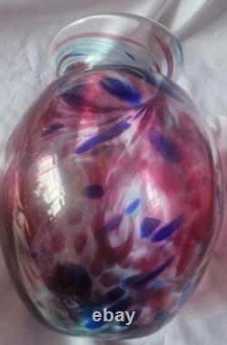 Large Handblown Vintage Art Glass Vase Blue & Pink