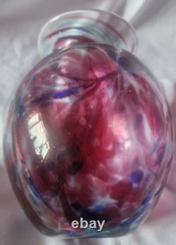 Large Handblown Vintage Art Glass Vase Blue & Pink
