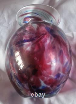 Large Handblown Vintage Art Glass Vase Blue & Pink