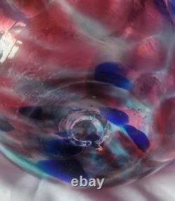 Large Handblown Vintage Art Glass Vase Blue & Pink