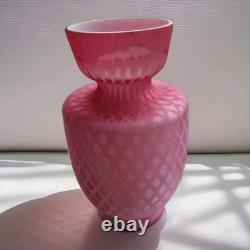 Large Layered antique Victorian pink diamond quilted satin cased glass vase