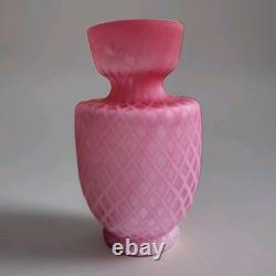 Large Layered antique Victorian pink diamond quilted satin cased glass vase